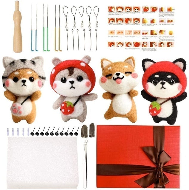 Foam Mat,Needles Finger Guards Tools Kit LoveinDIY 2Pcs Full Range of Needle Felting Kit Penguin Wool Felted Set for Adults and Beginners with Wool Roving